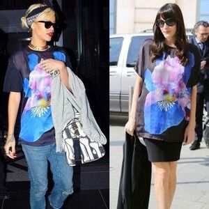 Givenchy SS 2012 Black Oversized Satin Iris Graphic T-Shirt Print Rihanna